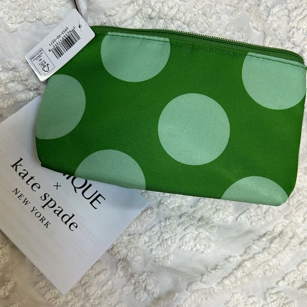 Clinique x Kate Spade Polka Dot Small Cosmetics Makeup Pouch NWT Mint Green - Picture 4 of 4